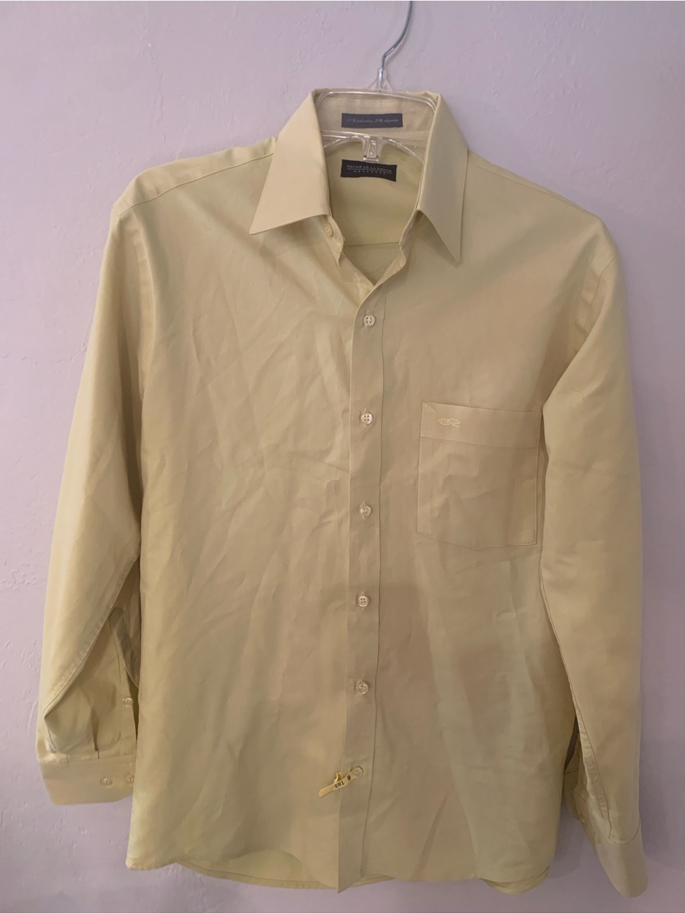 Oscar De La Renta  Light Yellow Long-Sleeve Collared Men Dress Shirt size 15